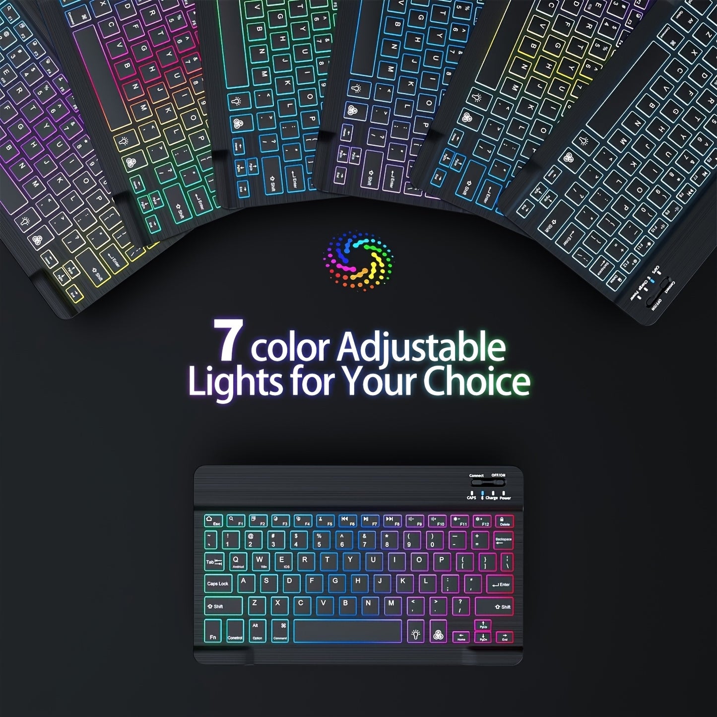 Ultra-thin RGB Luminous Wireless Mini Keyboard, Rechargeable - Easily Pair with iPad, Tablet, Smartphone And Android Windows