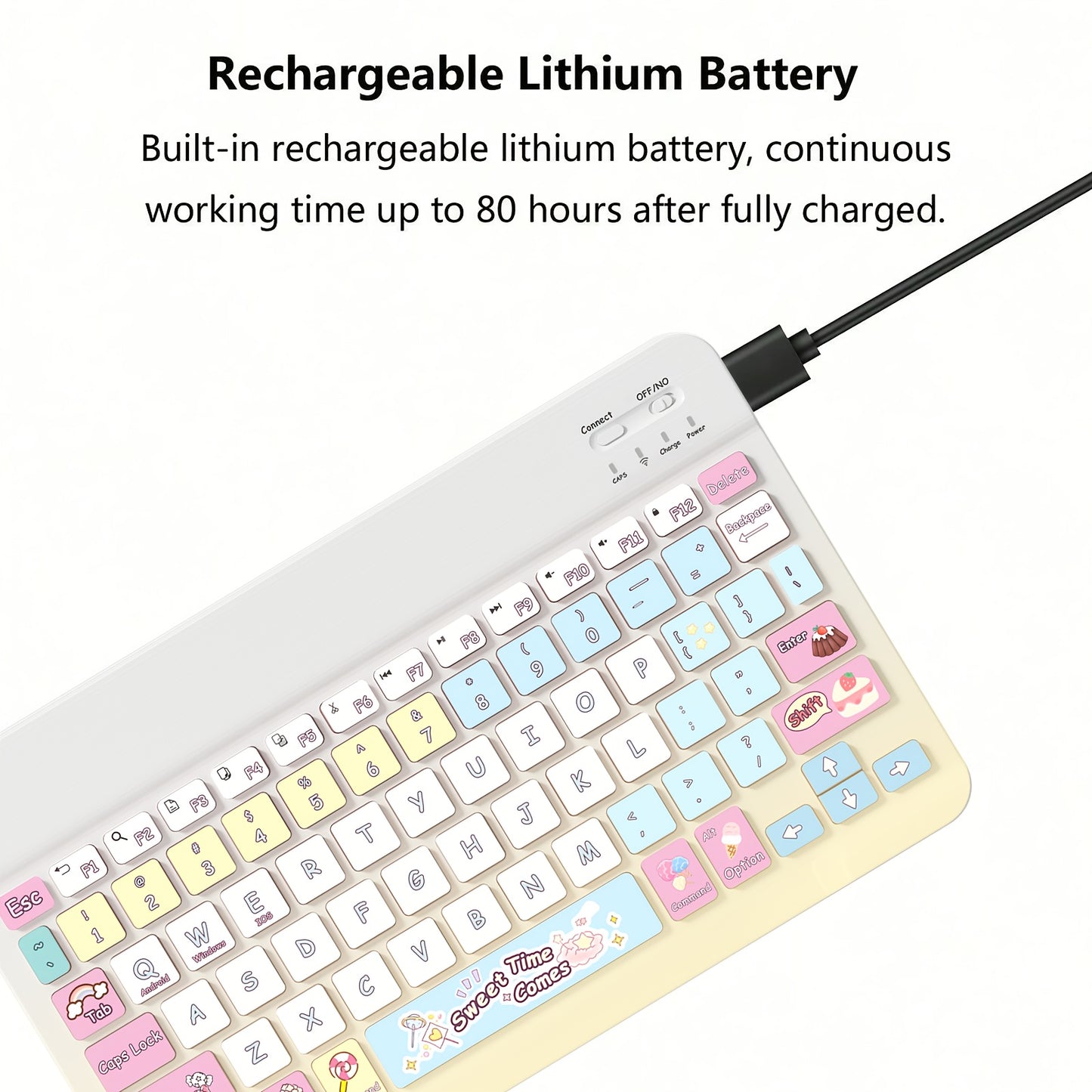 Ultra-Slim Rechargeable Bluetooth Keyboard Portable Compact Wireless Keyboard (150mAh) compatible with Samsung Galaxy Tab Tablet Android Windows Smartphone Cell Phone iOS iPad Cartoon pattern