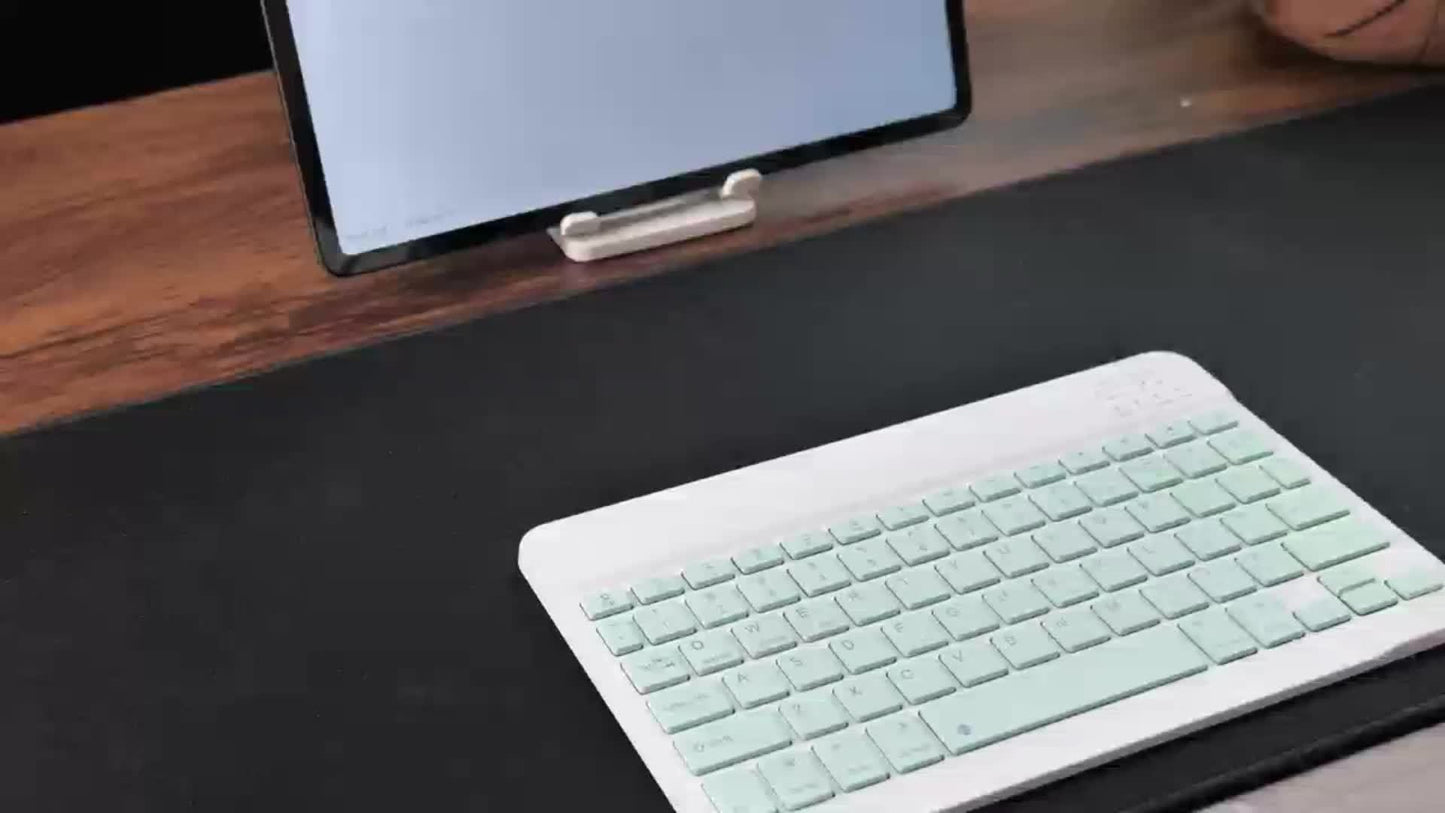 Wireless Keyboard, Ultra-Thin Wireless Keyboard, Suitable for Tablets, Laptops, Phones, 10-inch Rechargeable Wireless Keyboard, Suitable for Android, Windows, Blue