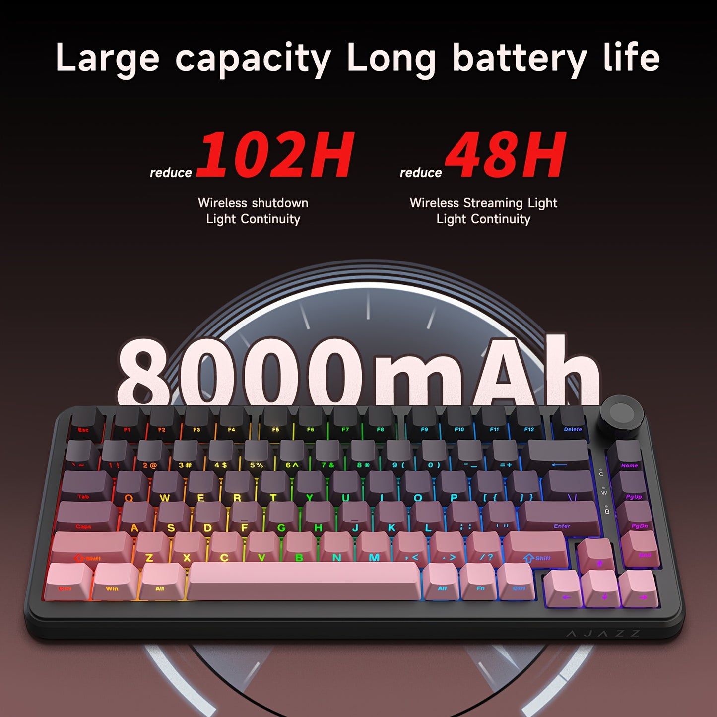 AJazz AK820 MAX PLUS Triple Mode Mechanical Keyboard Wireless Gaming Gasket 75 Layout Avocado Screw Black Shark Red TFT Color Screen Triple Mode 8000mAh Battery