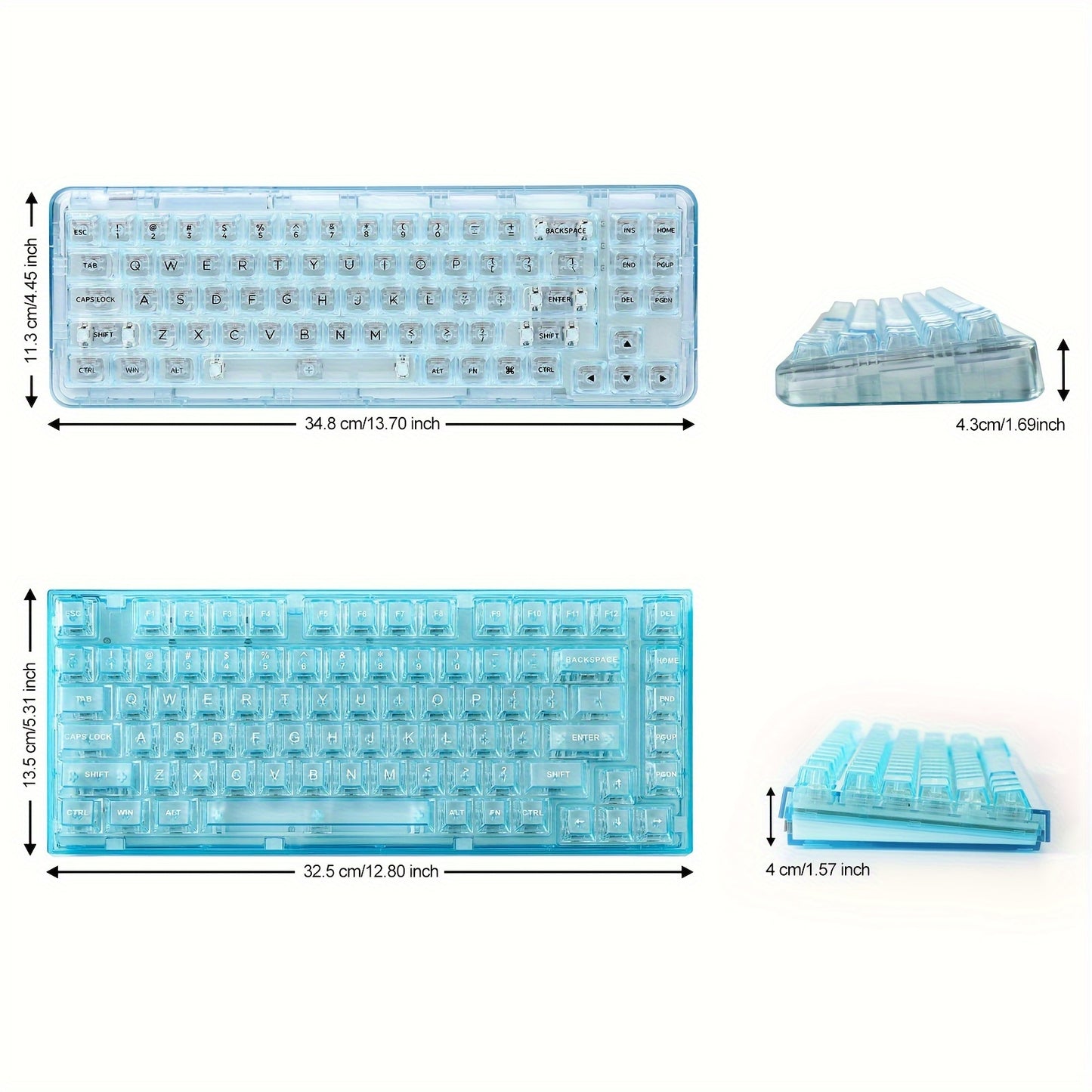 YUNZII X71 Cyan Mechanical Keyboard, 68% Layout 71 Keys, BT5.0\u002F2.4G\u002FUSB-C Wired, Wireless RGB, Ergonomic, Backlit, Hotkeys, Media Keys, Rechargeable Lithium Battery, Type-C Charging, Compatible with Win\u002FMac