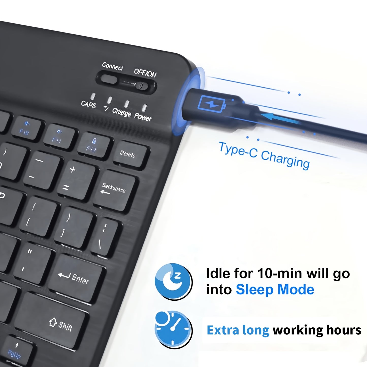 Ultra-Slim Rechargeable Bluetooth Keyboard Portable Compact Wireless Keyboard