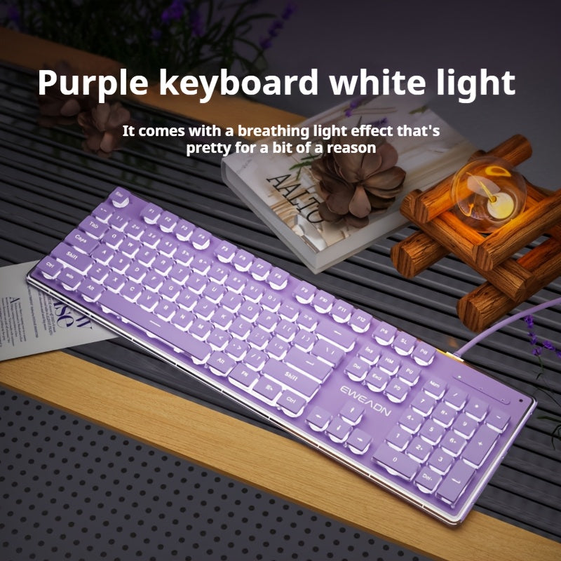 EWEADN V3 Gaming Wired Keyboard Mechanical Feel Led-Backlit, Purple Office Keyboard Silent Full Size