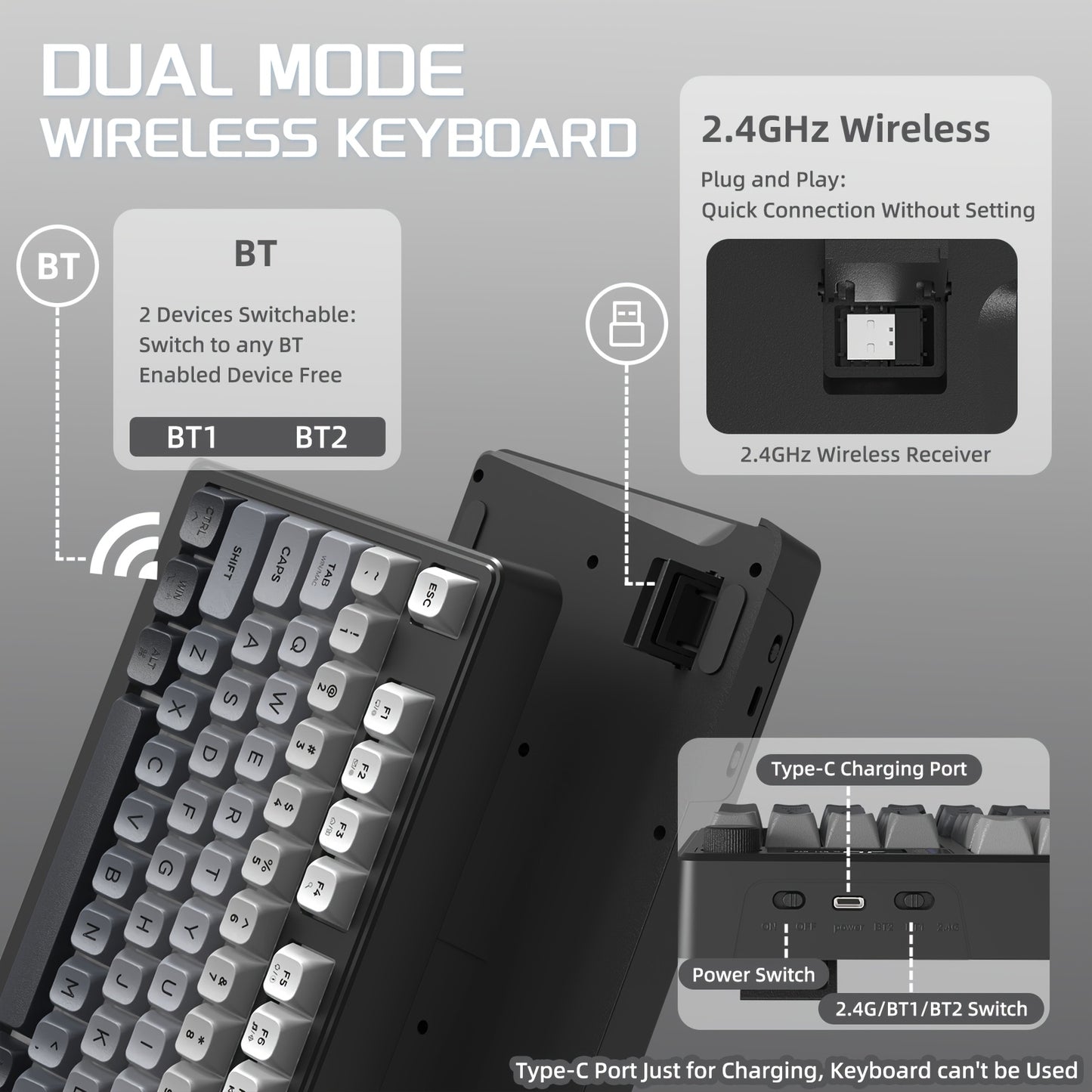ATTACK SHARK X FREEWOLF M96 Dual Mode Wireless Gaming Keyboard with 2.4G & BT 5.0