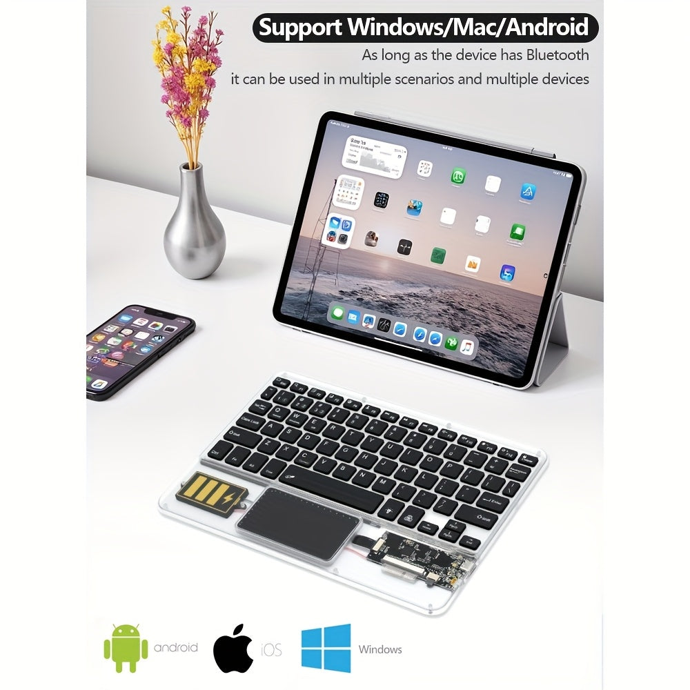 Flat Wireless Transparent Keyboard, Compact And Portable, Easy to Carry When Going Out, Can Simultaneously Connect 3 Electronic Products, Switch In One Second, Convenient for Office And Entertainment