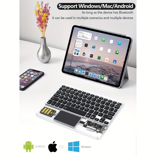 Flat Wireless Transparent Keyboard, Compact And Portable, Easy to Carry When Going Out, Can Simultaneously Connect 3 Electronic Products, Switch In One Second, Convenient for Office And Entertainment