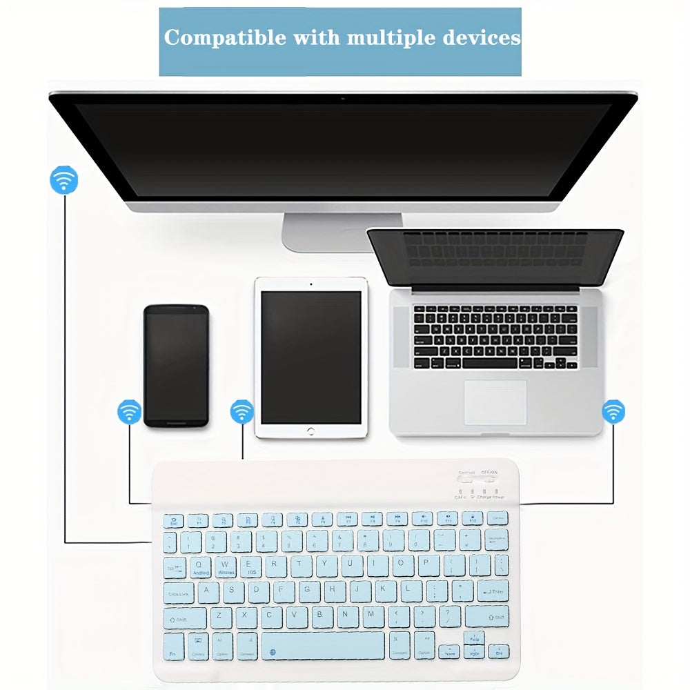 Wireless Keyboard, Ultra-Thin Wireless Keyboard, Suitable for Tablets, Laptops, Phones, 10-inch Rechargeable Wireless Keyboard, Suitable for Android, Windows, Blue