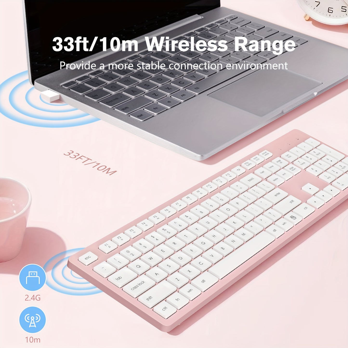 Wireless Keyboard Quiet and Low Noise Office Keyboard Desktop Notebook Universal Built-in receiver Plug and play