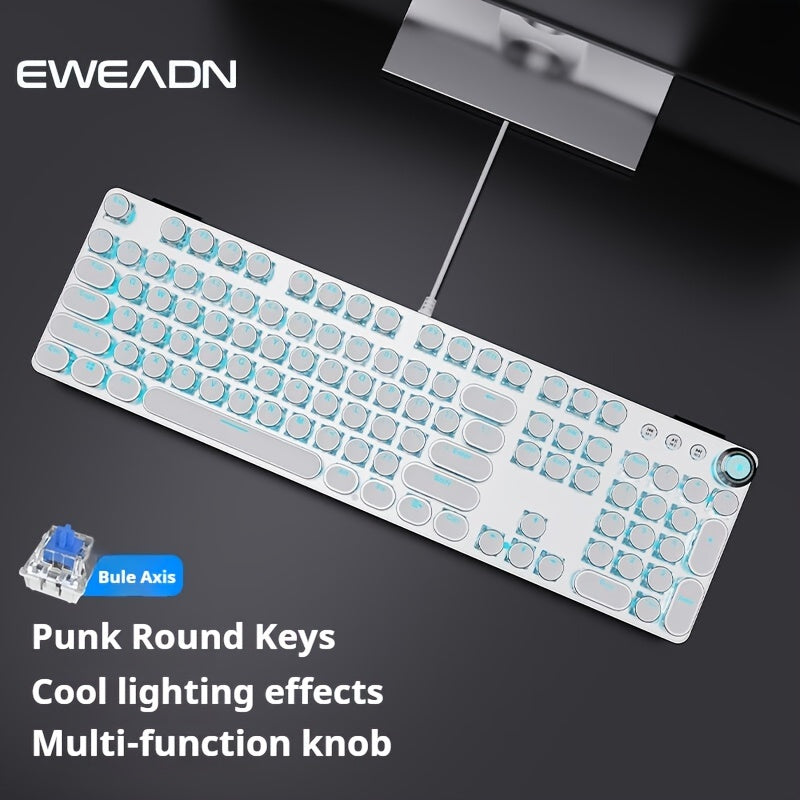 EWEADN TK100 Punk Typewriter Mechanical Gaming Keyboard, with Multimedia knob