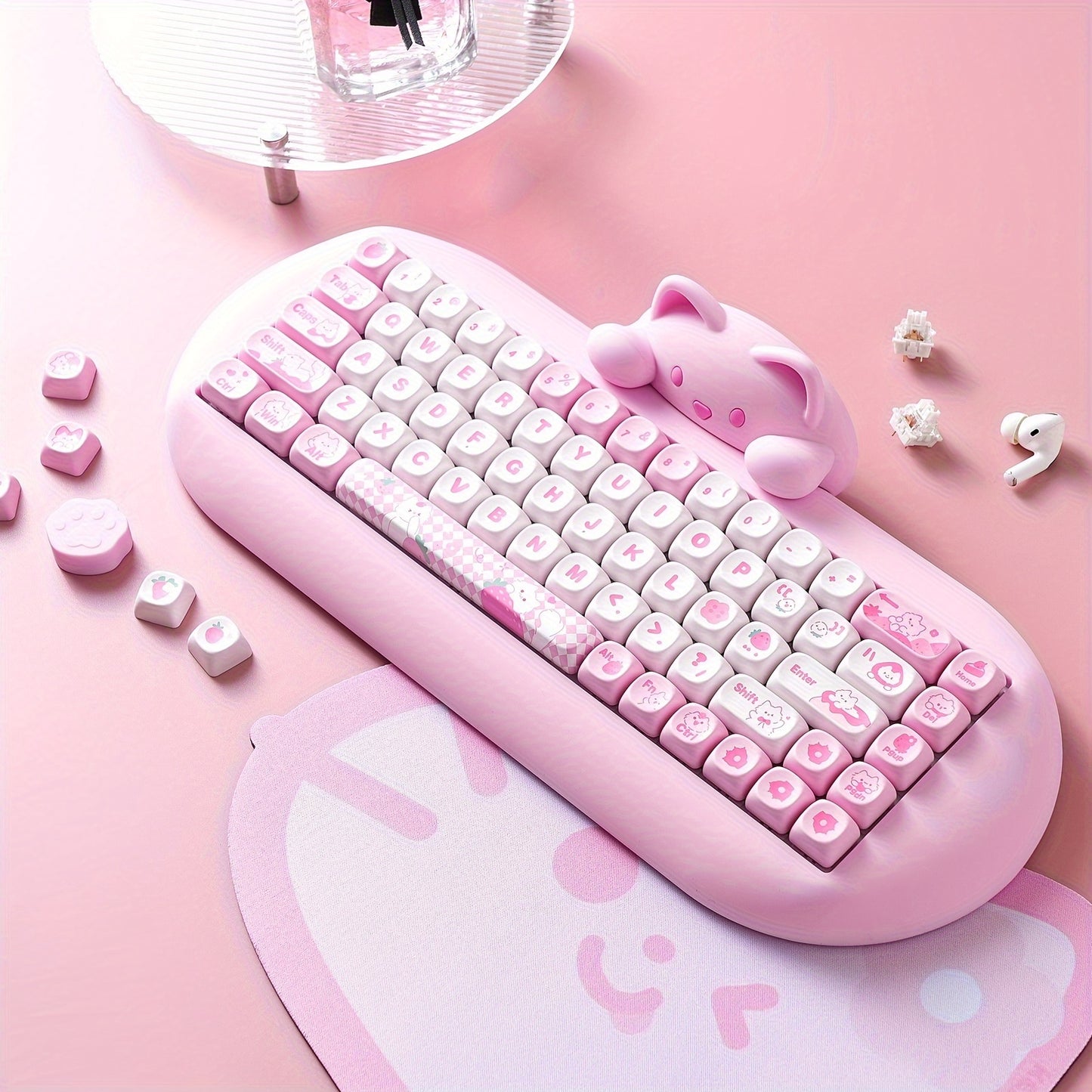 YUNZII C68 65% Wireless Mechanical Keyboard - Cute Cat Design, RGB Backlit