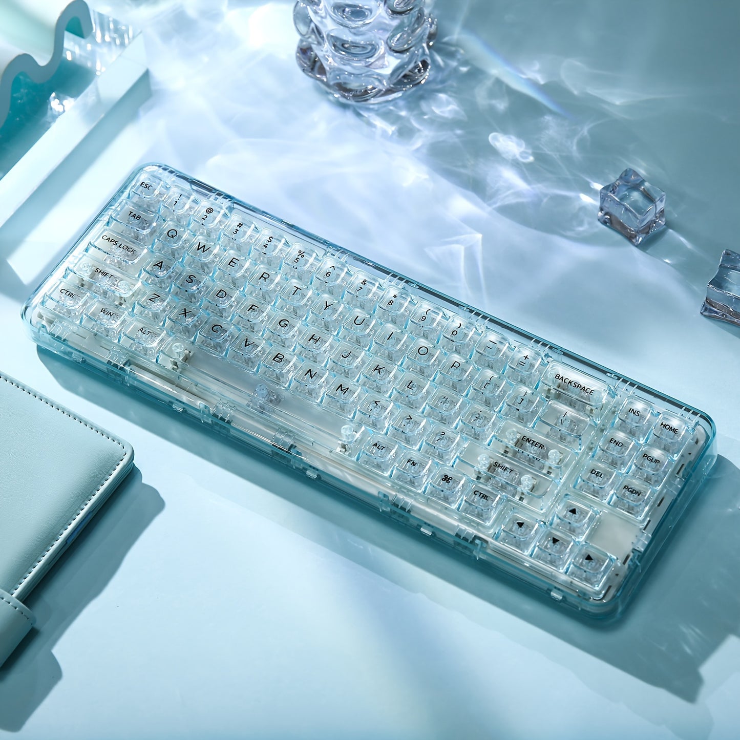 YUNZII X71 Cyan Mechanical Keyboard, 68% Layout 71 Keys, BT5.0\u002F2.4G\u002FUSB-C Wired, Wireless RGB, Ergonomic, Backlit, Hotkeys, Media Keys, Rechargeable Lithium Battery, Type-C Charging, Compatible with Win\u002FMac