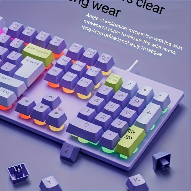 Rainbow LED Gaming Keyboard Rainbow LED Backlit Mechanical Feeling Gaming Keyboard, 104 Keys Wired Keyboard | USB Wired Mechanical Computer Keyboard for Office Laptop, Desktop, PC Gamers