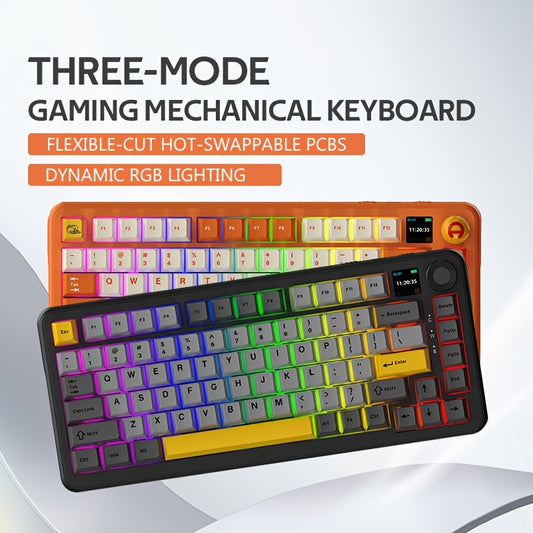 Ajazz Three-mode Mechanical Keyboard Wireless Racing Gasket Structure TFT Color Screen Avocado Shaft 8000 MAh Large Battery RGB Backlight