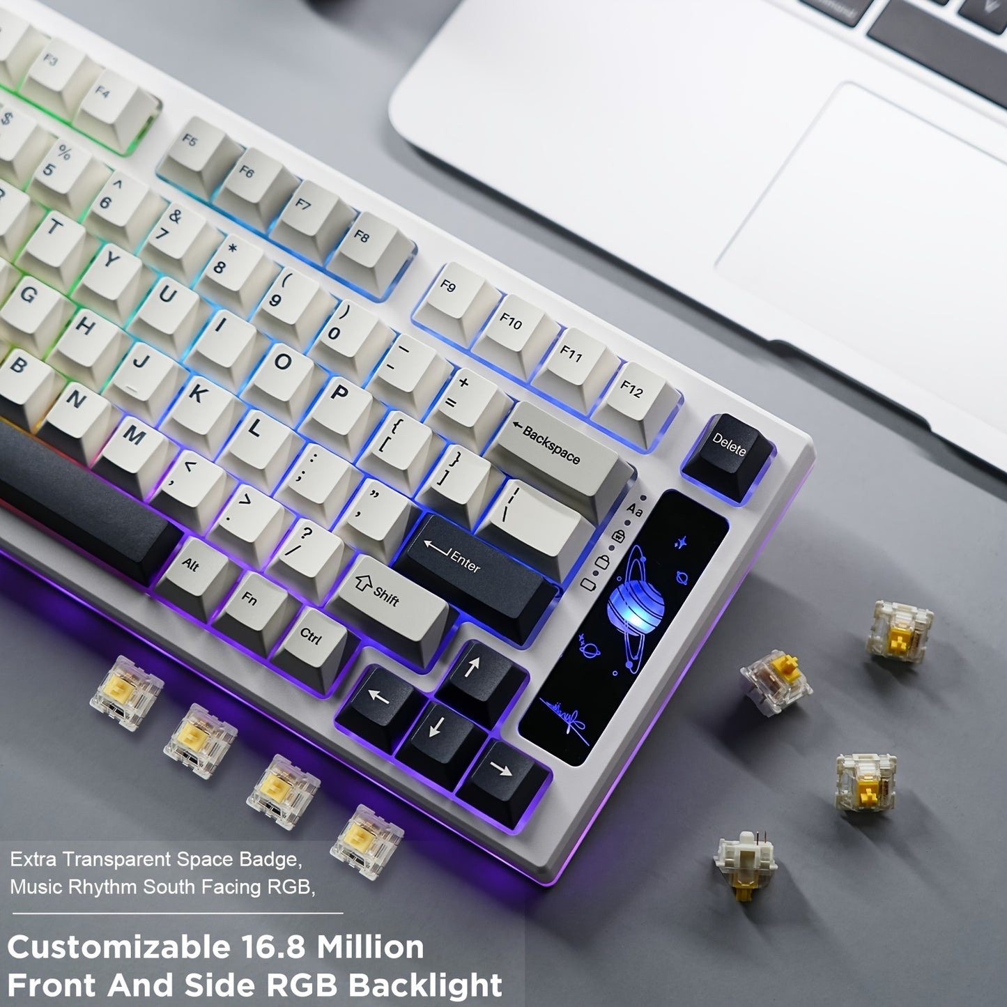 YUNZII YZ75 75% Hot Swappable Wireless Gaming Mechanical Keyboard  RGB Backlights  BT5.0\u002F2.4G\u002FUSB-C  Dye Sub PBT Keycaps  for Linux\u002FWin\u002FMac  Gateron G Pro Yellow, White