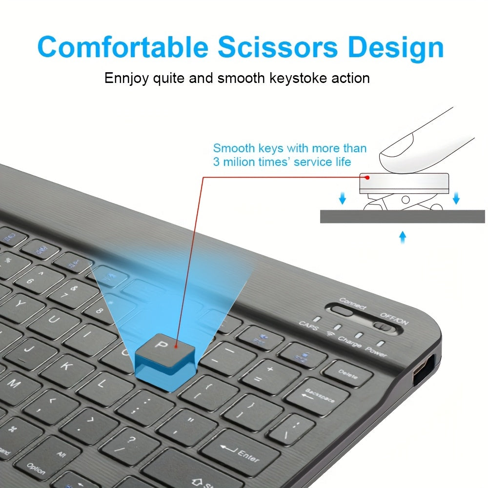 BT Connected Ultra-Thin Wireless Keyboard, Suitable for Computers\u002FTablets\u002FPhones\u002FOffice, Switchable Android\u002FWindows\u002FIOS Systems, Type C Rechargeable 10-inch Wireless Keyboard, Portable Tablet Keyboard