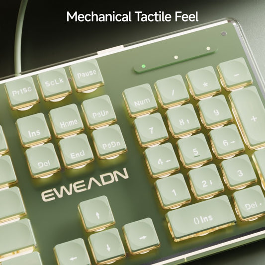 EWEADN Wired Mechanical Feel Keyboard with Aluminum Alloy Panel & ABS Keycaps - Single Color Backlit