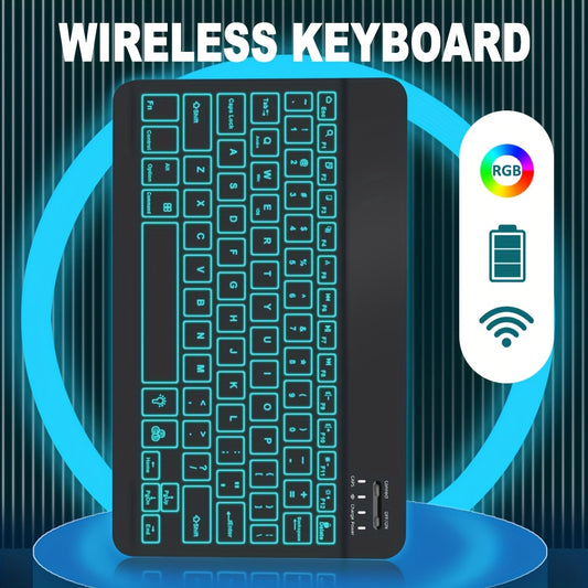 10-Inch Mini Wireless Keyboard with 7-Color Backlight, Ultra-Thin And Rechargeable, Supports Android iOS Windows Systems for Laptop Tablet Phone iPad
