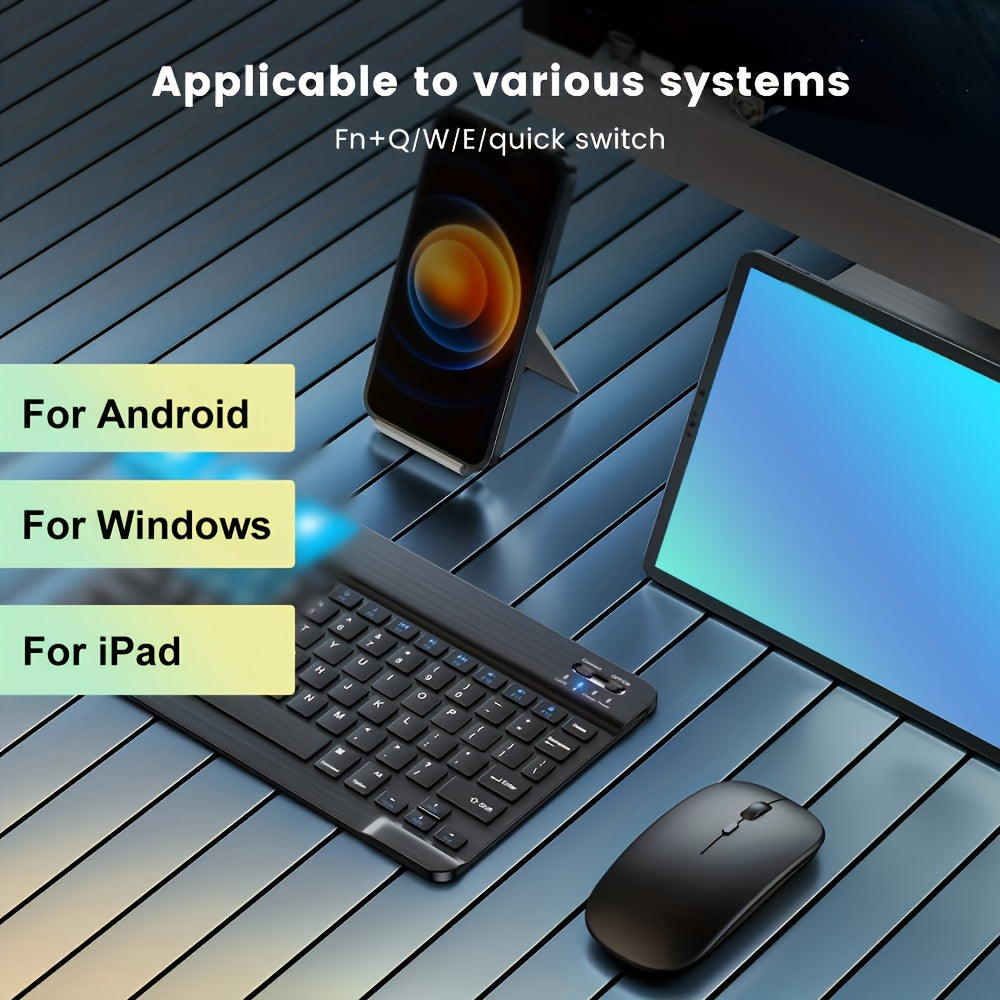 10 inch Mini Wireless Keyboard and Mouse Rechargeable Slim English Keyboard and mouse set for iPad Air Pro Tablet for Android Windows