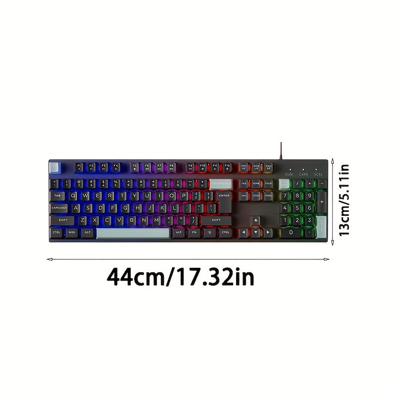Rainbow LED Gaming Keyboard Rainbow LED Backlit Mechanical Feeling Gaming Keyboard, 104 Keys Wired Keyboard | USB Wired Mechanical Computer Keyboard for Office Laptop, Desktop, PC Gamers