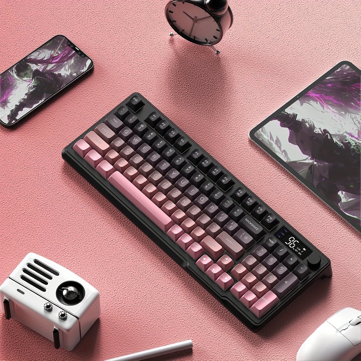Wireless Gaming Membrane Keyboard, Knob Control BT\u002F2.4G Wireless