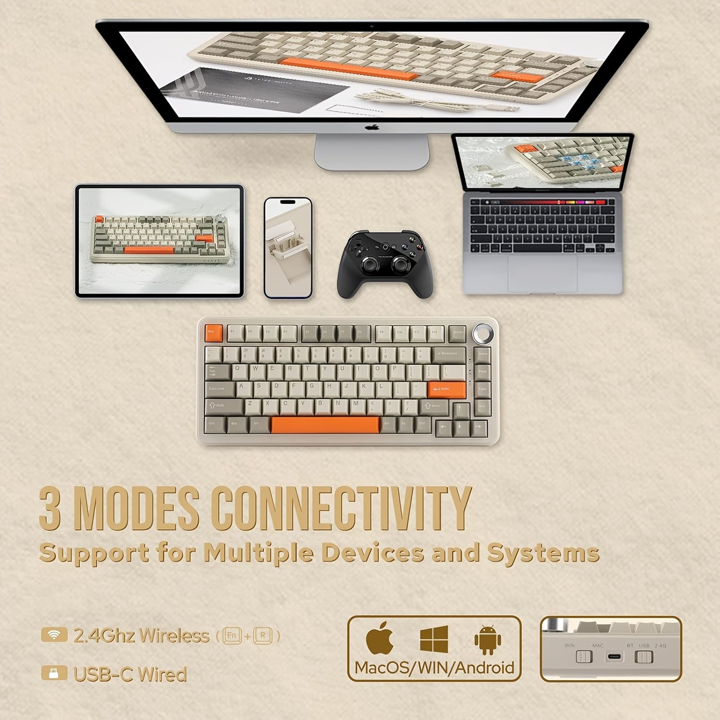 AJAZZ AK820MAX Tri-mode Mechanical Keyboard Wireless Gaming GASKET Structure 8000mAh Large Capacity