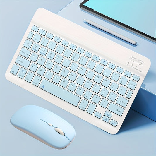Wireless Keyboard, Ultra-Thin Wireless Keyboard, Suitable for Tablets, Laptops, Phones, 10-inch Rechargeable Wireless Keyboard, Suitable for Android, Windows, Blue