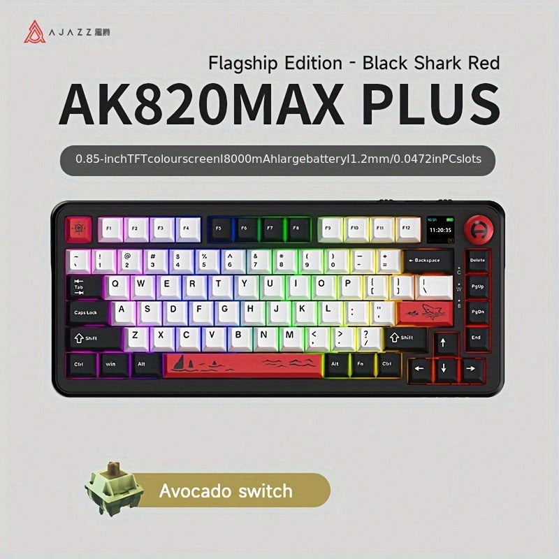 AJazz AK820 MAX PLUS Triple Mode Mechanical Keyboard Wireless Gaming Gasket 75 Layout Avocado Screw Black Shark Red TFT Color Screen Triple Mode 8000mAh Battery