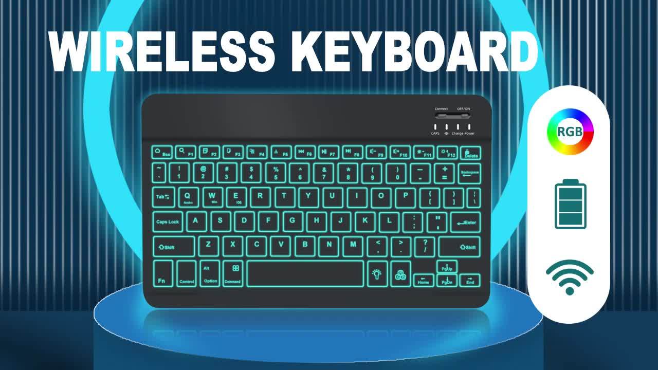 10-Inch Mini Wireless Keyboard with 7-Color Backlight, Ultra-Thin And Rechargeable, Supports Android iOS Windows Systems for Laptop Tablet Phone iPad