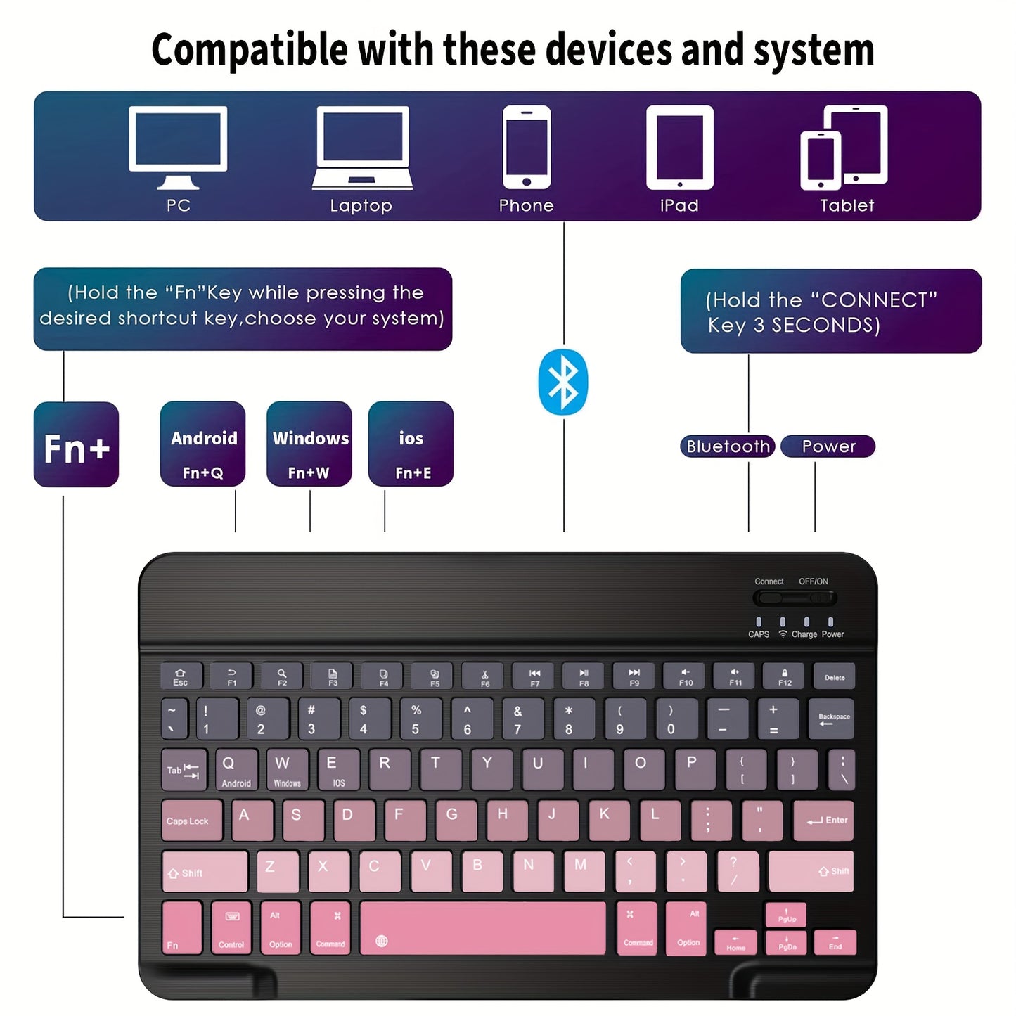 Ultra-Slim Rechargeable Bluetooth Keyboard Portable Compact Wireless Keyboard