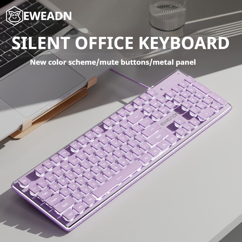 EWEADN V3 Gaming Wired Keyboard Mechanical Feel Led-Backlit, Purple Office Keyboard Silent Full Size