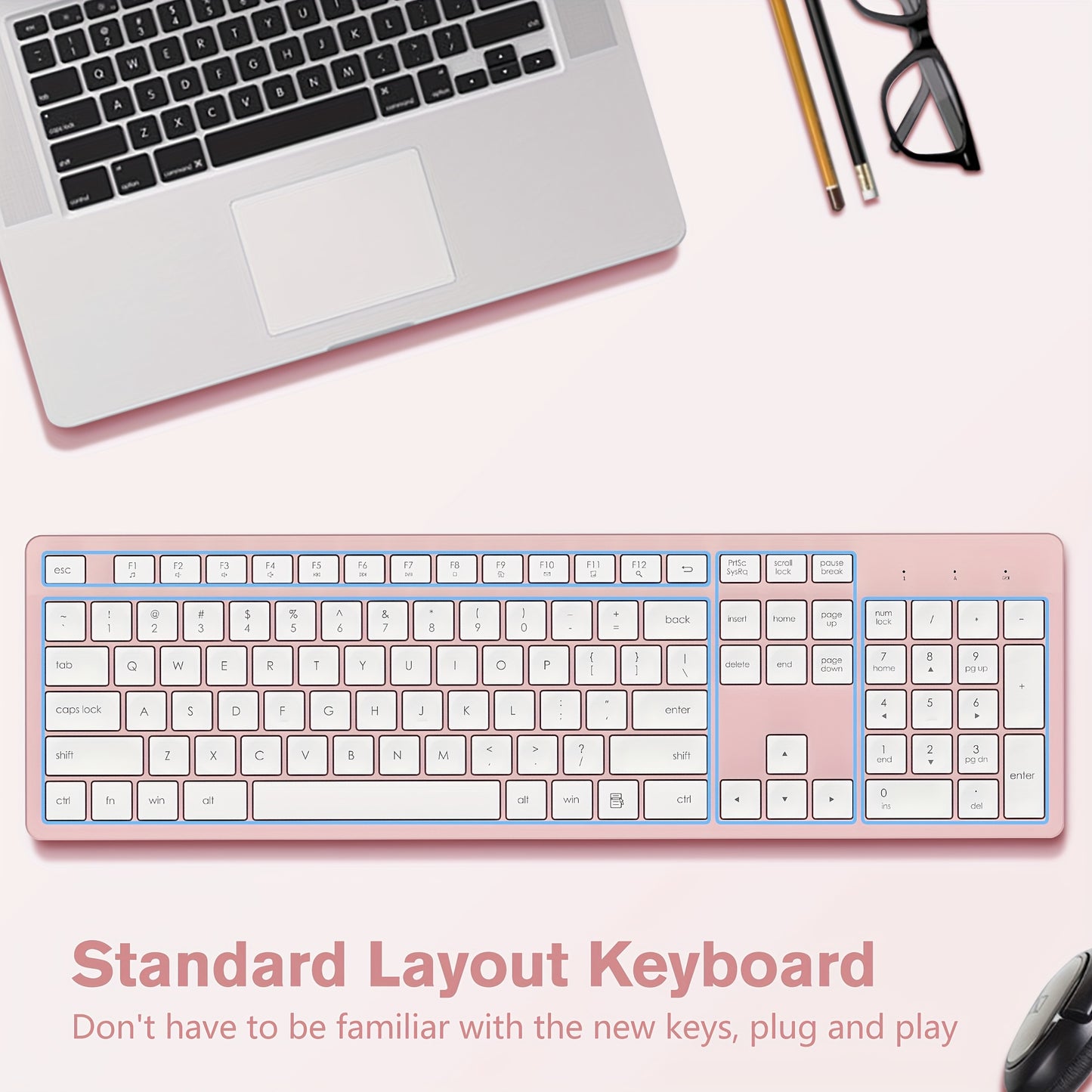 Wireless Keyboard Quiet and Low Noise Office Keyboard Desktop Notebook Universal Built-in receiver Plug and play